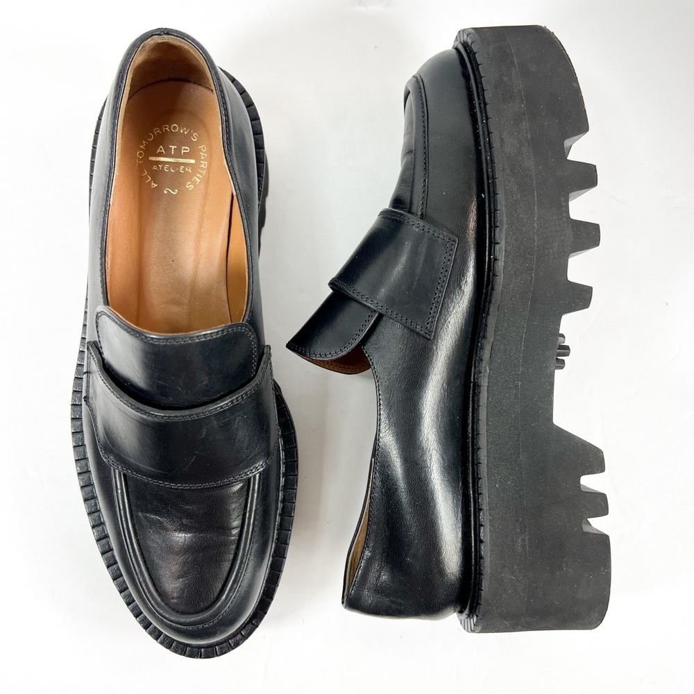 ATP Atelier Black Leather Platform Penny Loafers